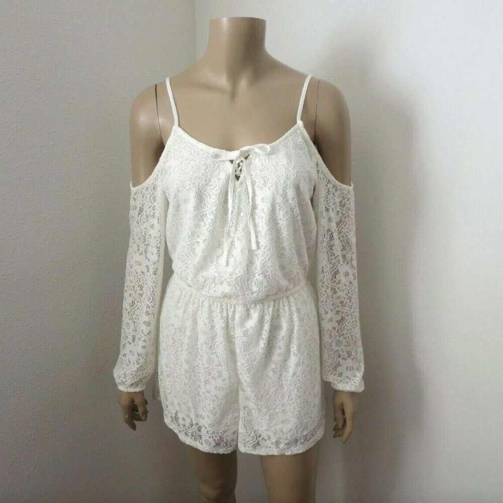 NWT Hollister Womens Cold Shoulder Lace Romper Size XS White Long Sleeve - Picture 1 of 5